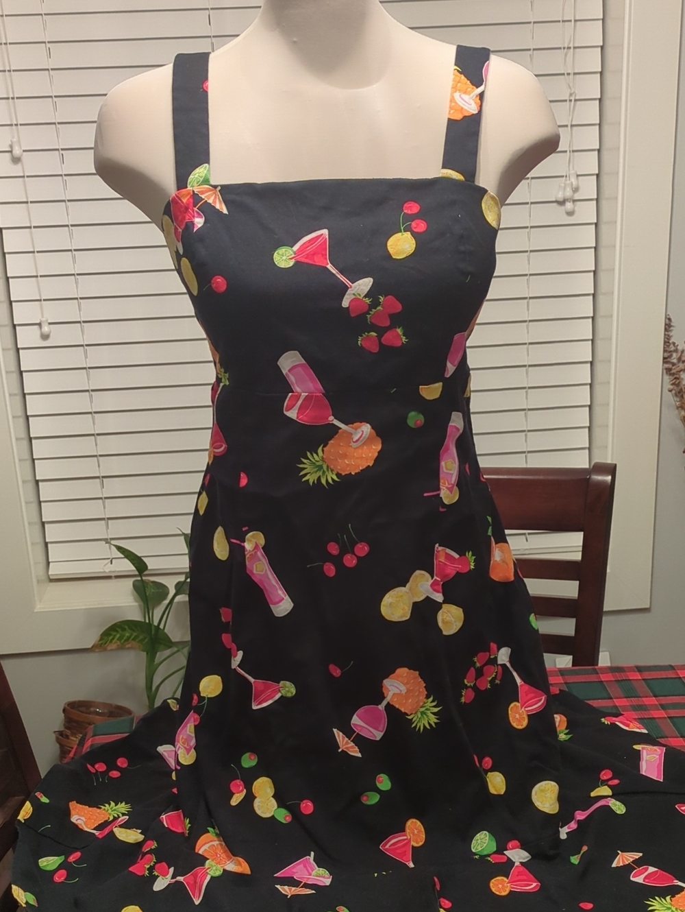 karin stevens Black Sundress with Bright Fruit & Cocktail Prints